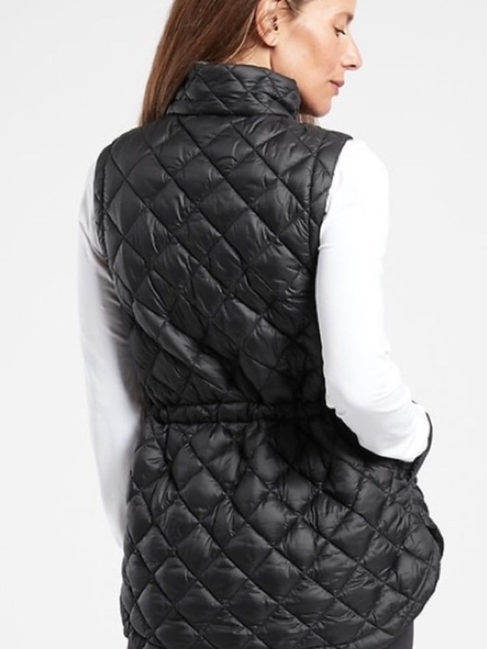 Athleta Whisper Featherless Puff Cinch Waist Quilted Vest jacket Black Medium - Picture 2 of 16
